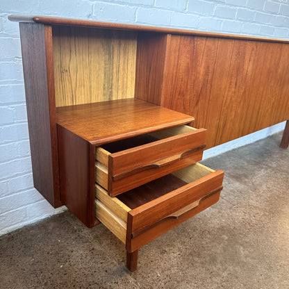 SCANDINAVIAN TEAK QUEEN HEADBOARD WITH NIGHT STANDS