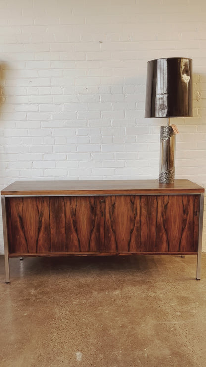 ROSEWOOD AND CHROME BYPASS DOOR CREDENZA