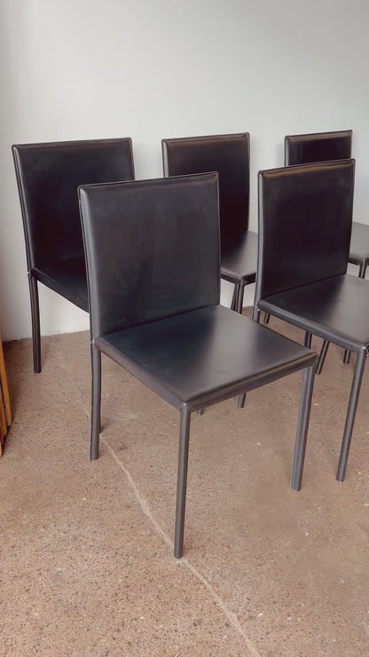 CALLIGARIS BLACK ITALIAN LEATHER DINING CHAIRS - S/8