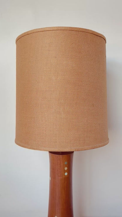 RARE TURNED TEAK AND CERAMIC MARTZ DOTS LAMP WITH SHADE