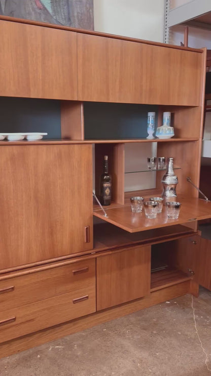 DANISH TEAK FREESTANDING WALL UNIT WITH DROP BAR