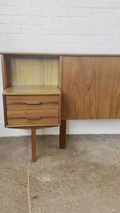 SCANDINAVIAN TEAK QUEEN HEADBOARD WITH NIGHT STANDS