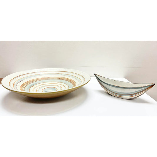 FONG CHOW'S 1950S "GULFSTREAM" PLATE & CANOE BOWL FOR GLIDDEN POTTERY