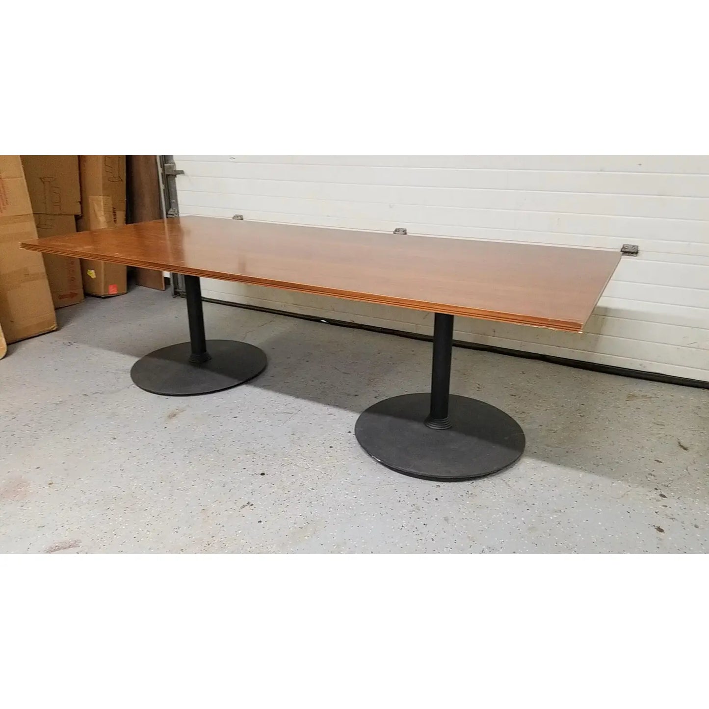 MID-CENTURY WALNUT CONFERENCE TABLE WITH IRON BASES