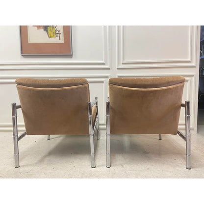 CHROME FAUX BAMBOO ARM CHAIRS - PAIR