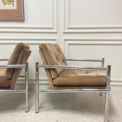 CHROME FAUX BAMBOO ARM CHAIRS - PAIR
