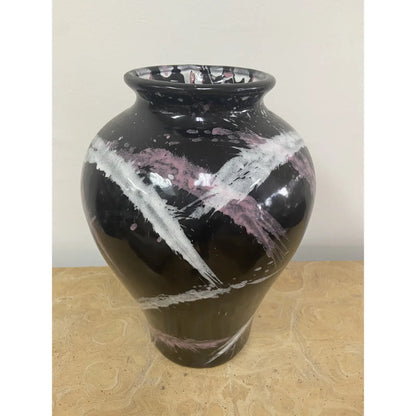 1980S CERAMIC VASE IN BLACK & PINK POST MODERN STYLE