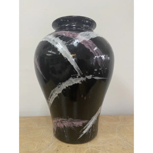 1980S CERAMIC VASE IN BLACK & PINK POST MODERN STYLE