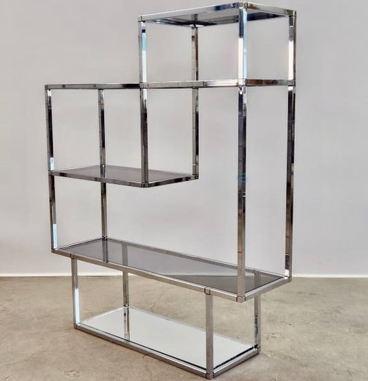 SMOKED GLASS & CHROME ETAGERE SHELF