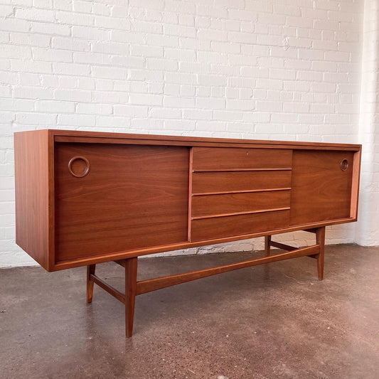 RESTORED TEAK CREDENZA WITH BYPASS DOORS