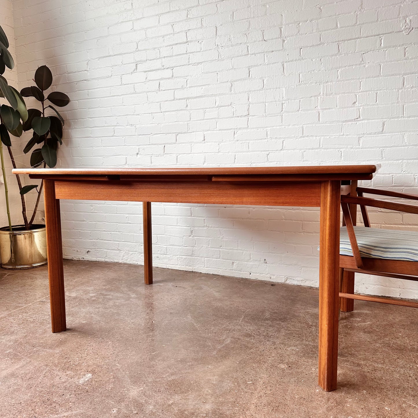 RESTORED BOAT-SHAPE TEAK DINING TABLE WITH EXTENSIONS
