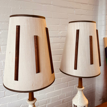 CERAMIC & TEAKWOOD TABLE LAMPS PAIR