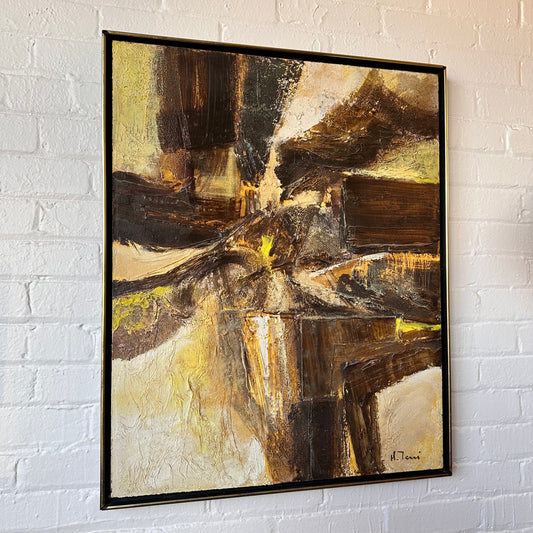 ABSTRACT BROWN & YELLOW OIL CANVAS BY H. TERRI