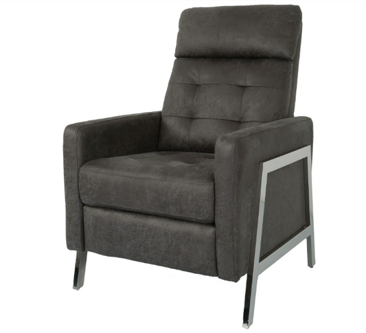 NEW OFF-BLACK MICROSUEDE CHROME RECLINER