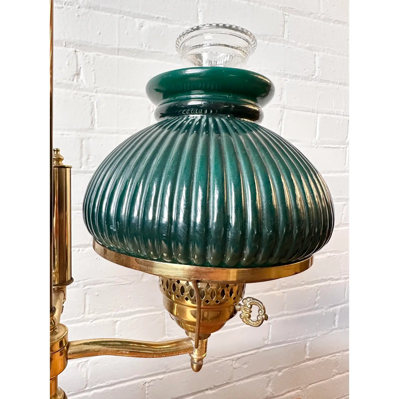 Brass lamp with 2024 green glass shade