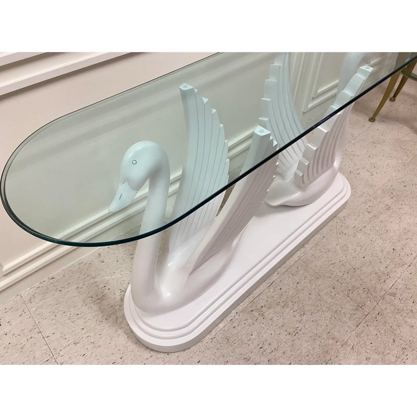 ART DECO SWAN CONSOLE TABLE WITH OVAL GLASS TOP