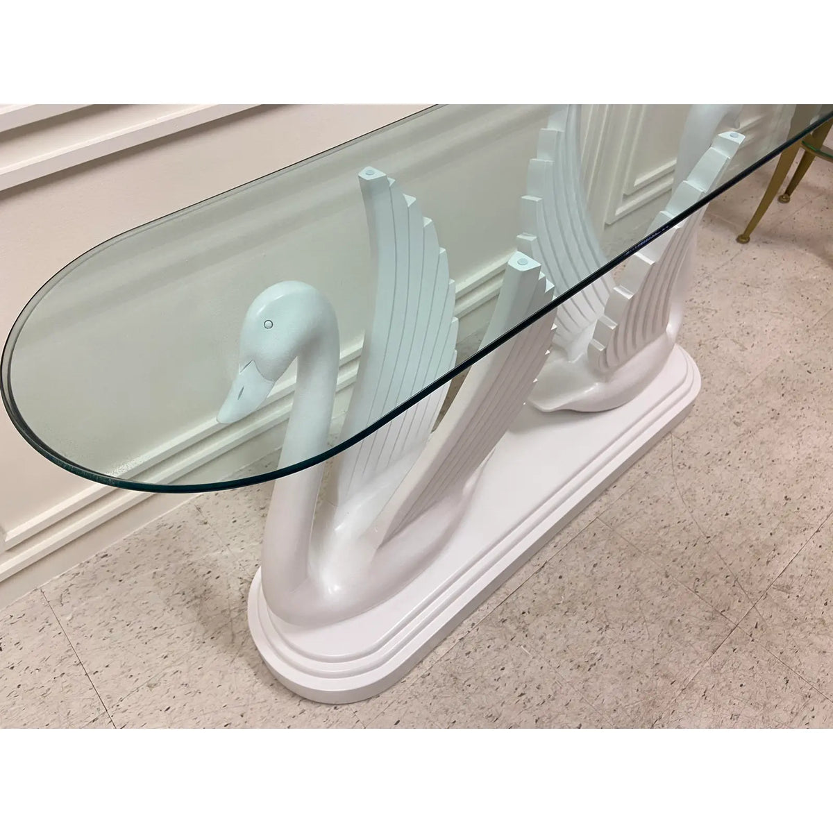 Swan Study Table ART DECO SWAN CONSOLE TABLE WITH OVAL GLASS TOP – MiMO Decor