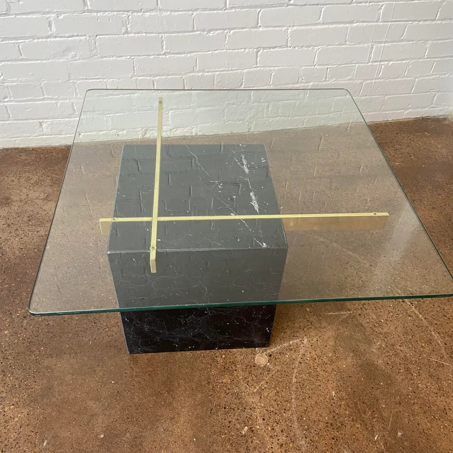 ARTEDI ITALIAN COFFEE TABLE BASE IN BLACK MARBLE & BRASS