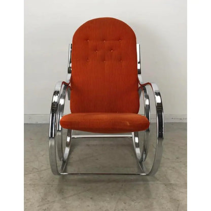 MILO BAUGHMAN CHROME ROCKER WITH ORANGE CORDUROY