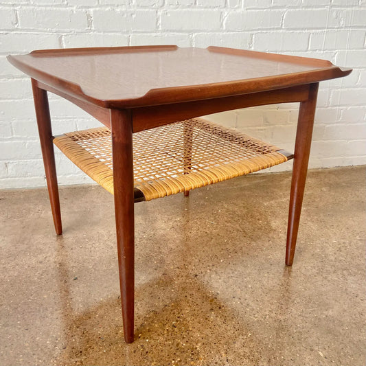 RESTORED POUL JENSEN TEAK TWO-TIER SIDE TABLE