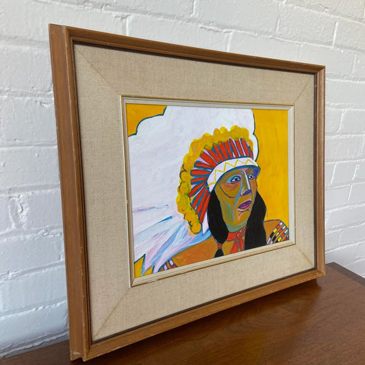 FRAMED NATIVE AMERICAN CHIEF ART BY GEORGE SANDERS