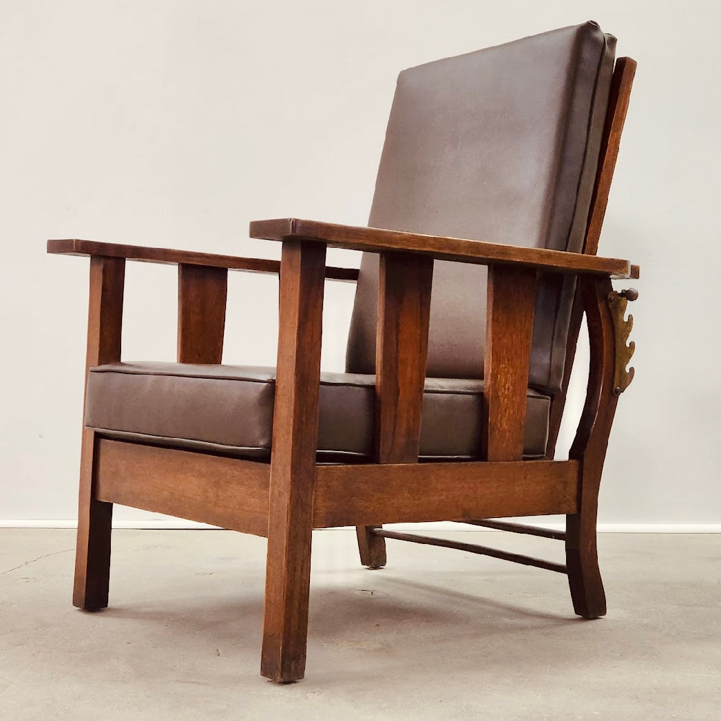 ARTS AND CRAFTS OAK MORRIS RECLINING ACCENT CHAIR