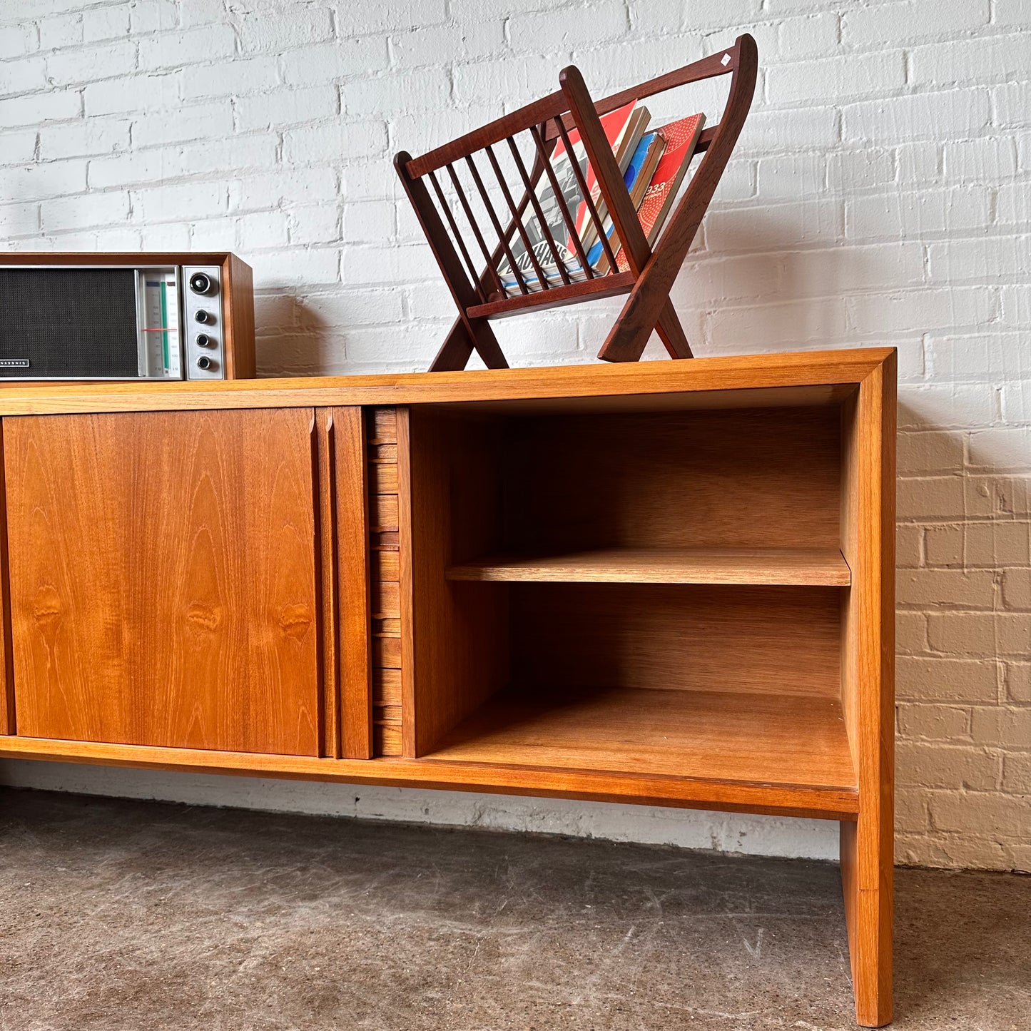 DANISH TEAK CREDENZA WITH WATERFALL DESIGN