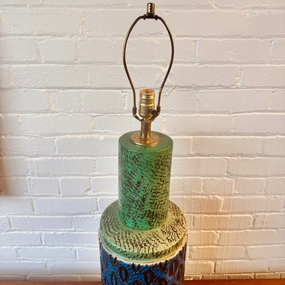TALL CERAMIC TABLE LAMP IN MID-CENTURY BLUE & GREEN