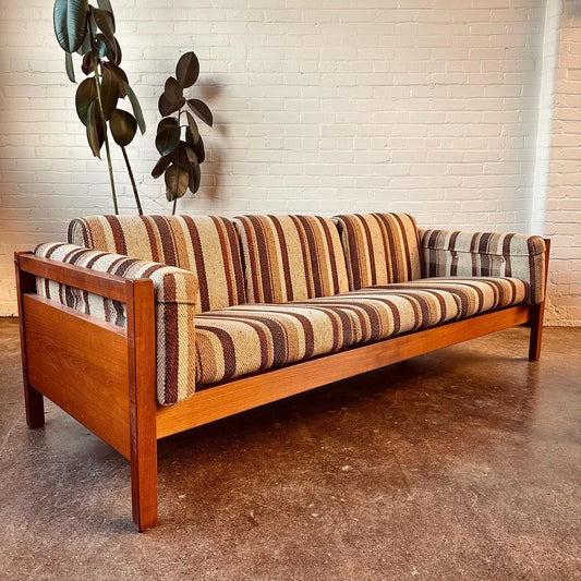 THREE-SEAT DANISH SOFA WITH TEAK FRAME & STRIPES