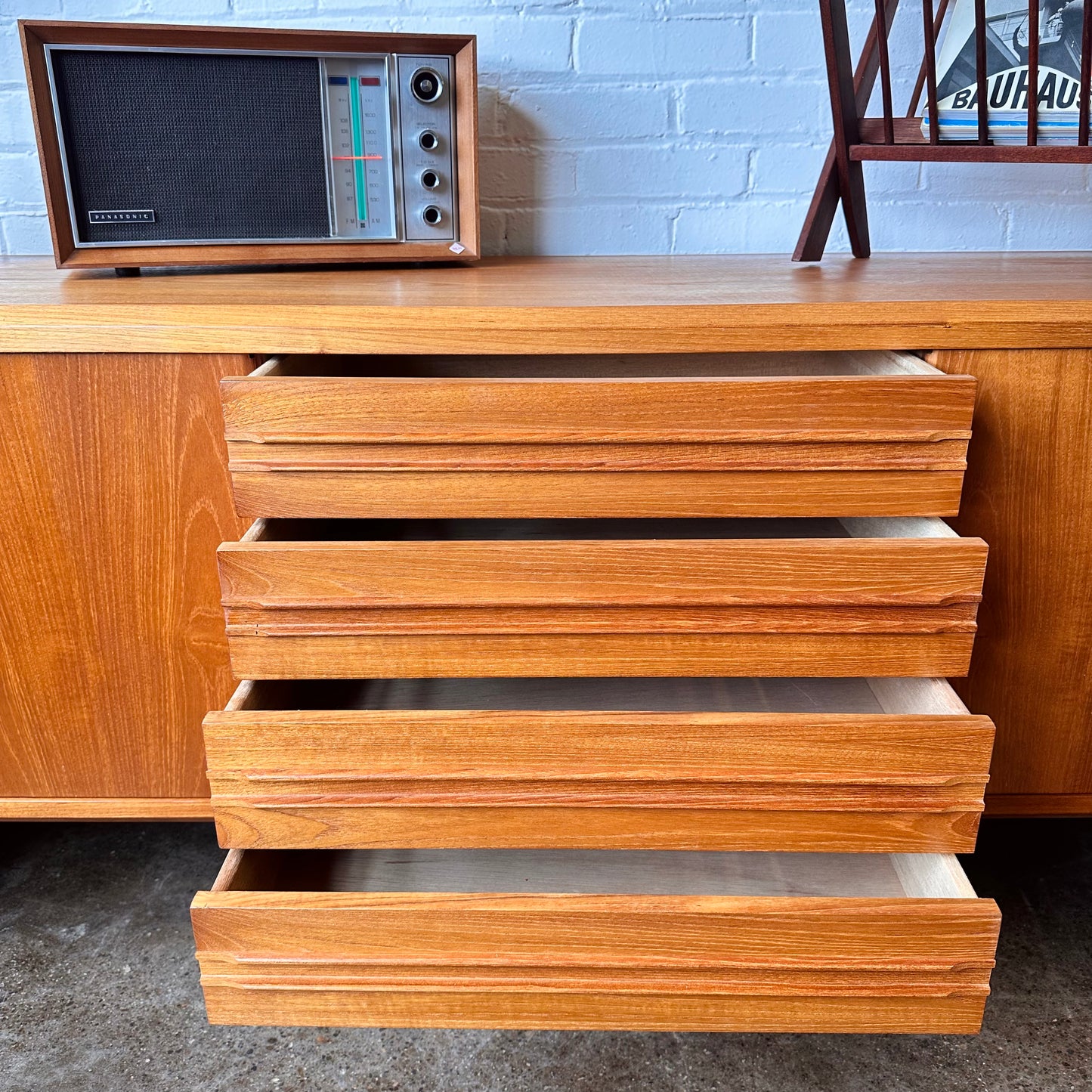 DANISH TEAK CREDENZA WITH WATERFALL DESIGN