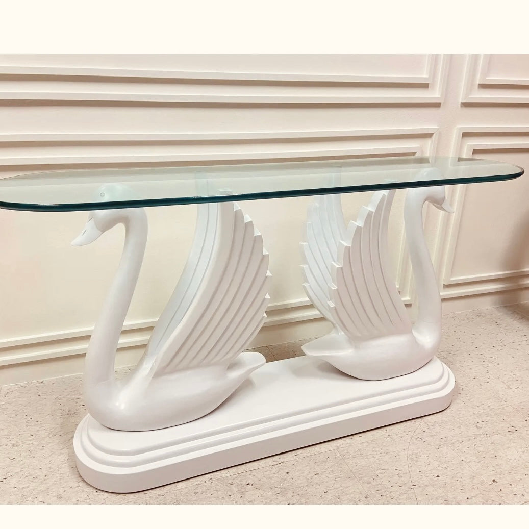 Swan Study Table ART DECO SWAN CONSOLE TABLE WITH OVAL GLASS TOP – MiMO Decor