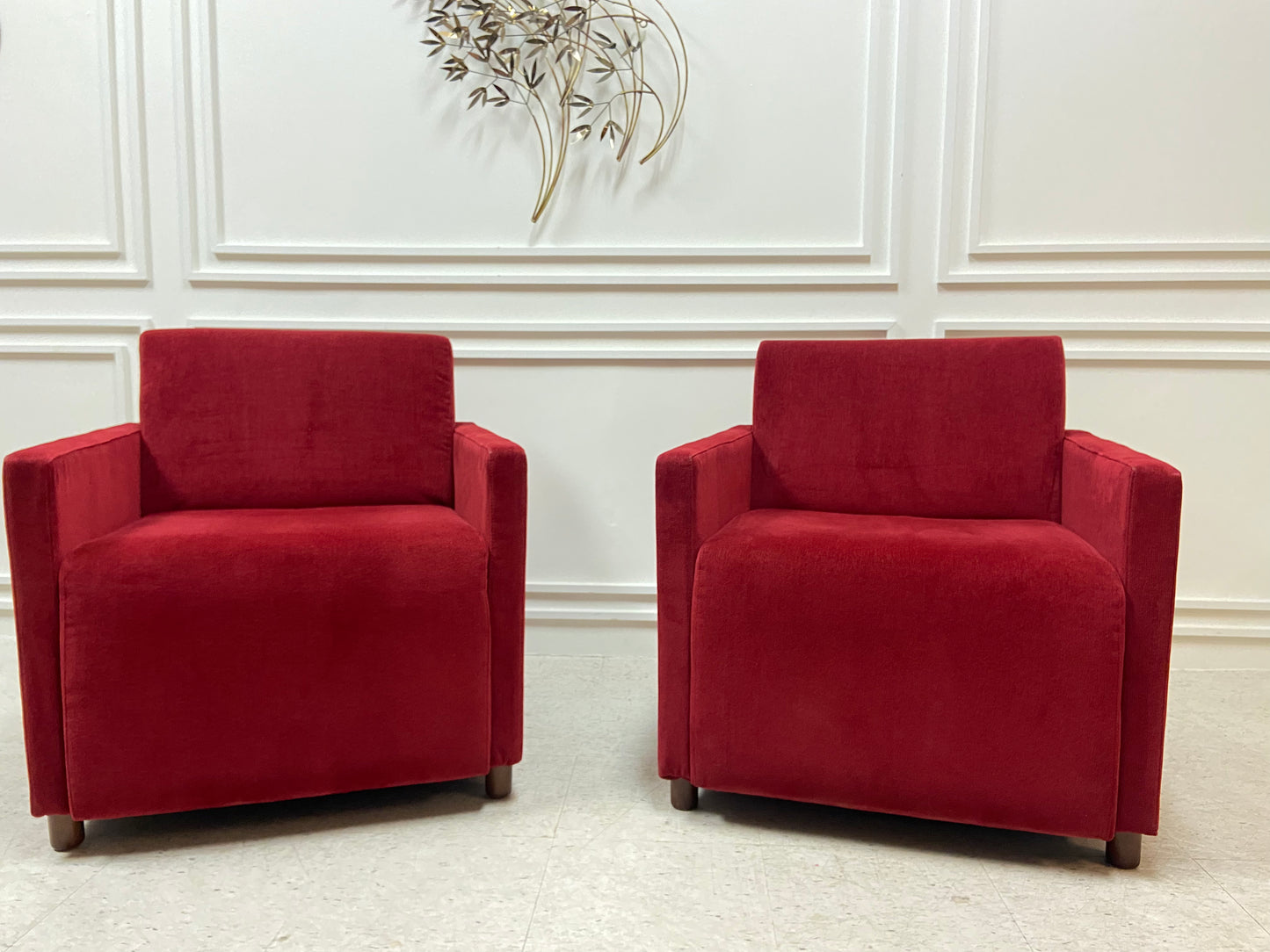 RUBY RED UPHOLSTERED STEELCASE ARM CHAIRS - PAIR