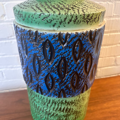 TALL CERAMIC TABLE LAMP IN MID-CENTURY BLUE & GREEN