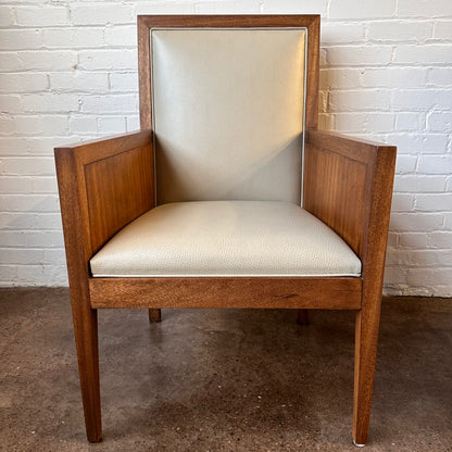 MAHOGANY CHAIRS WITH FAUX OSTRICH SKIN - PAIR