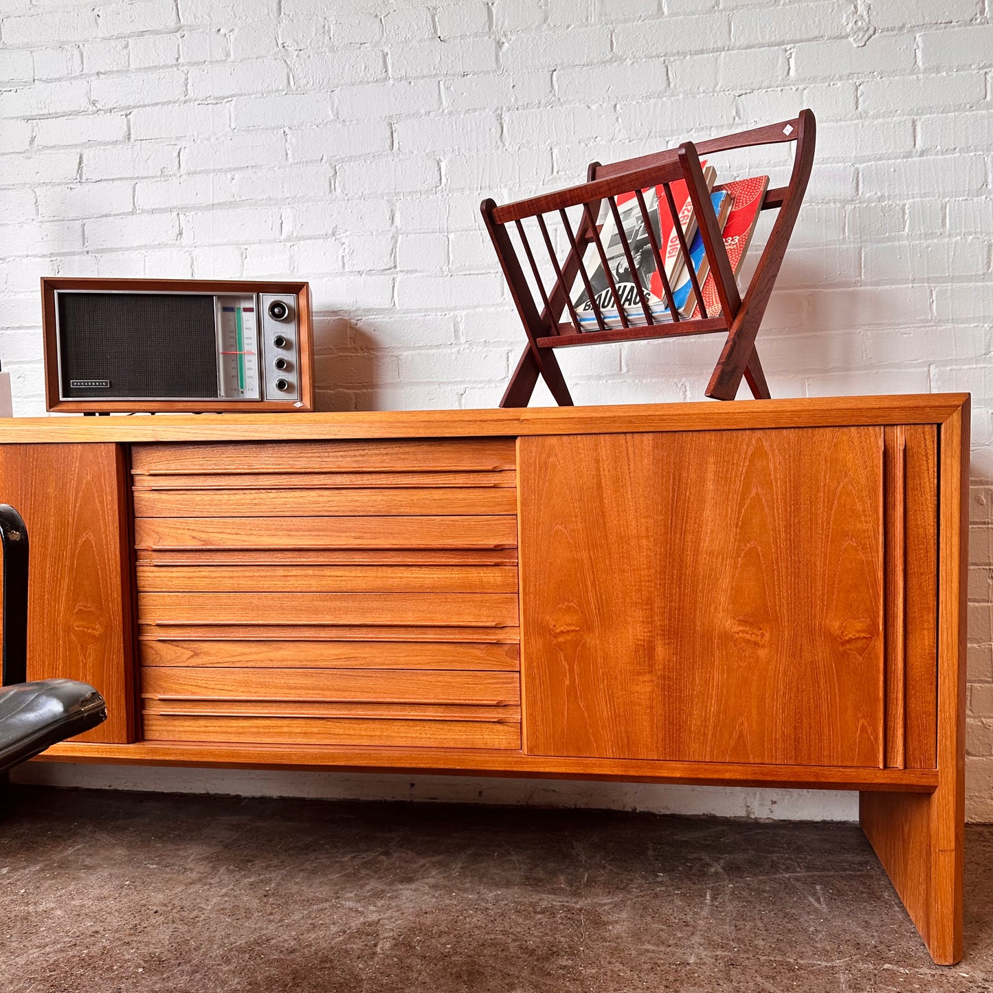 DANISH TEAK CREDENZA WITH WATERFALL DESIGN