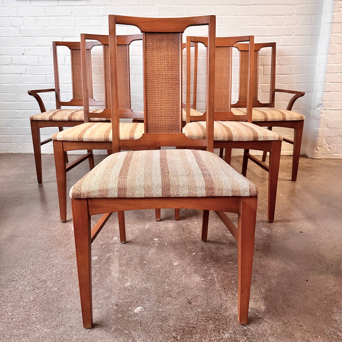 SET OF 6 MCM CANED WALNUT DINING CHAIRS