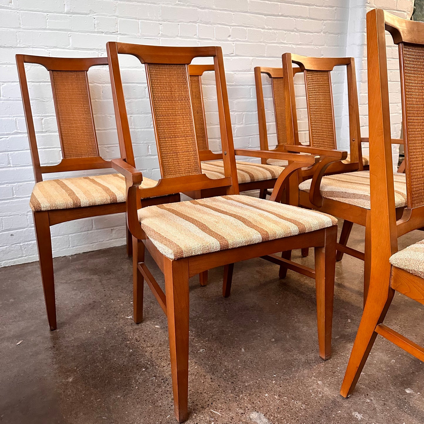 MID CENTURY MODERN CANED WALNUT DINING CHAIRS - SET OF 6