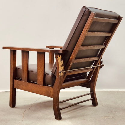 ARTS AND CRAFTS OAK MORRIS RECLINING ACCENT CHAIR