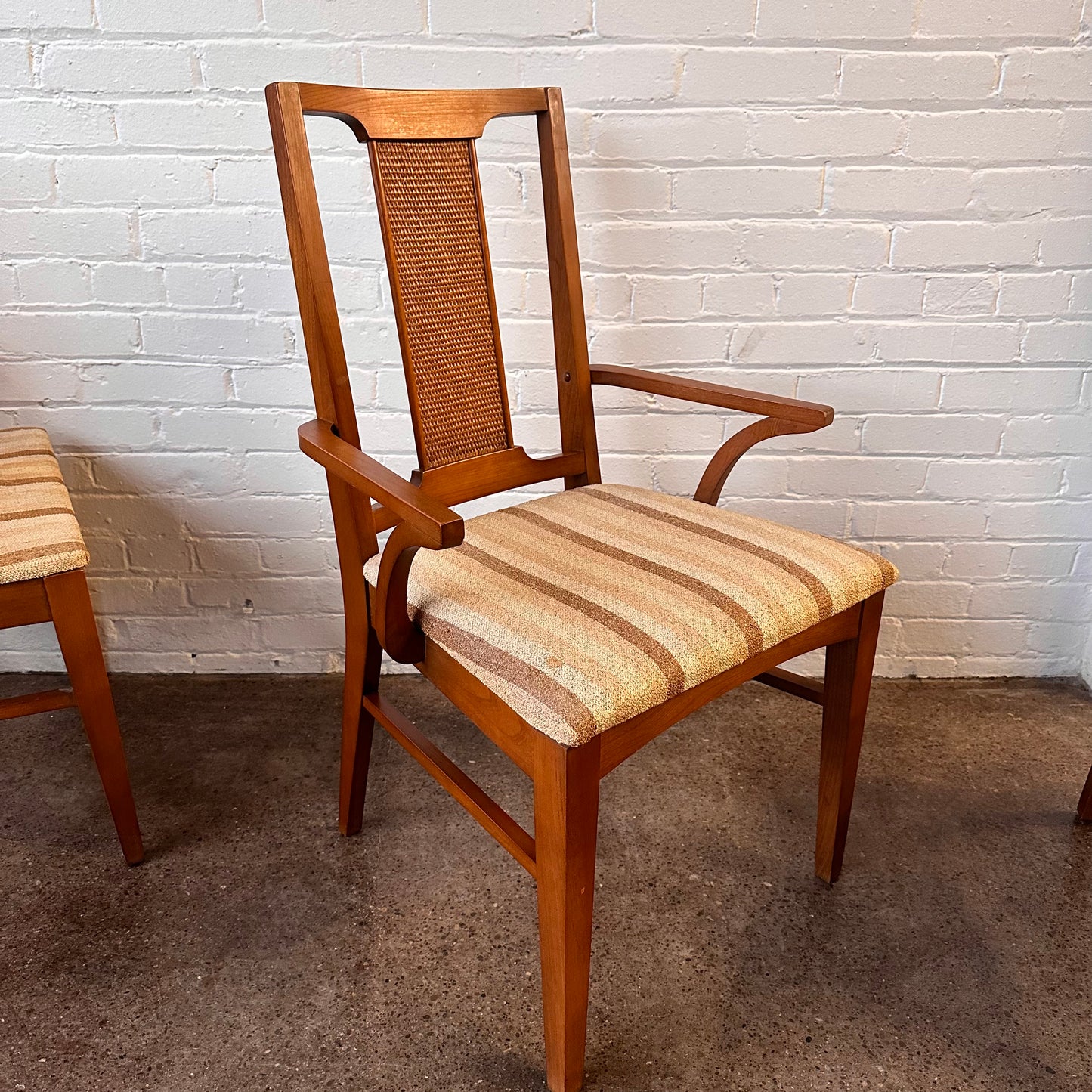 MID CENTURY MODERN CANED WALNUT DINING CHAIRS - SET OF 6