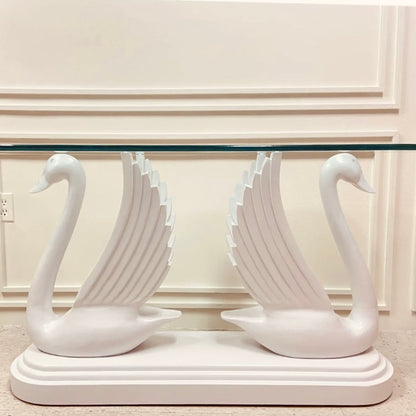 ART DECO SWAN CONSOLE TABLE WITH OVAL GLASS TOP