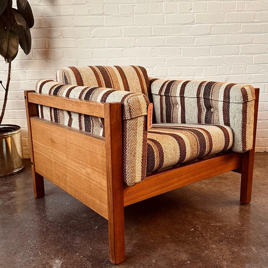 TEAK FRAMED DANISH LOUNGE CHAIR WITH STRIPES