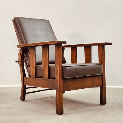 ARTS AND CRAFTS OAK MORRIS RECLINING ACCENT CHAIR