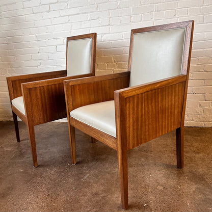 MAHOGANY CHAIRS WITH FAUX OSTRICH SKIN - PAIR