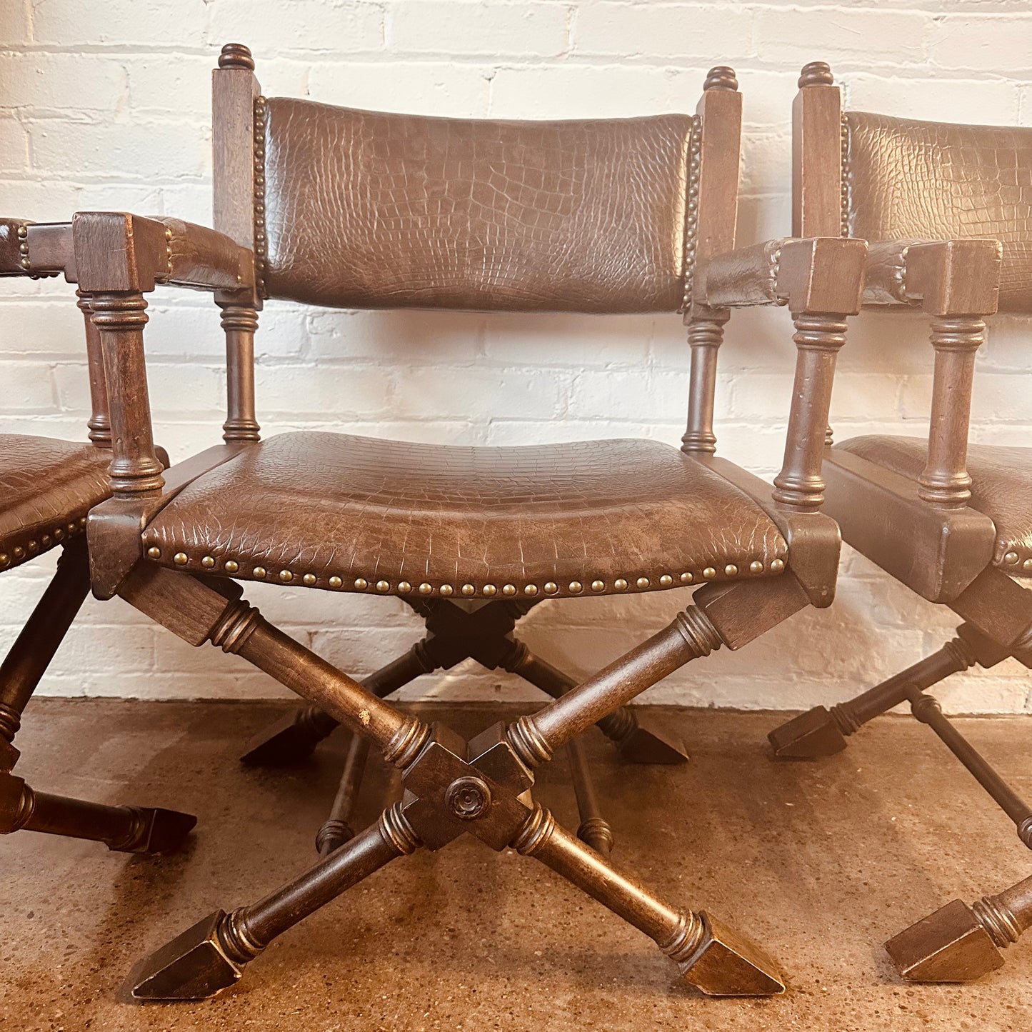 VINTAGE GLOBE FURNITURE CLUB CHAIRS WITH FAUX CROCODILE UPHOLSTERY