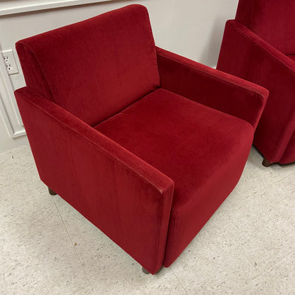 RUBY RED UPHOLSTERED STEELCASE ARM CHAIRS - PAIR