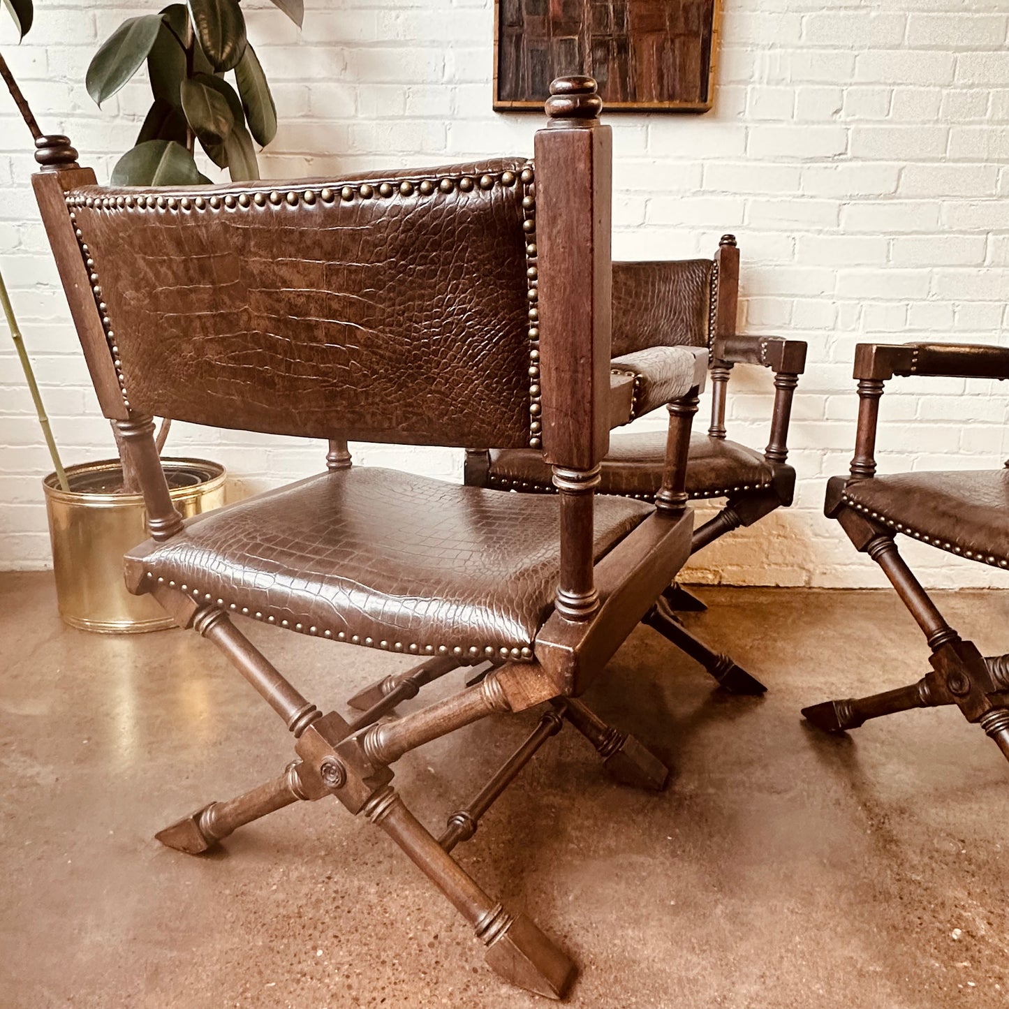 VINTAGE GLOBE FURNITURE CLUB CHAIRS WITH FAUX CROCODILE UPHOLSTERY