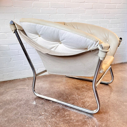 TREGA CHROME & LEATHER SLING CHAIR BY TORMOD ALNAES