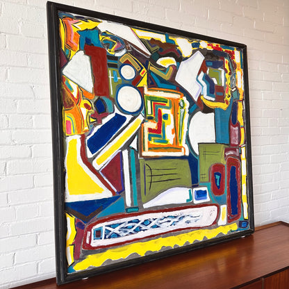 SIGNED ABSTRACT PAINTING "CROSSTOWN TRAFFIC", LARGE ORIGINAL MODERNIST
