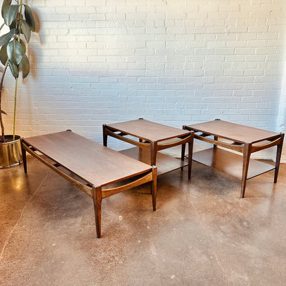 MCM WALNUT TWO-TIER END TABLES - PAIR