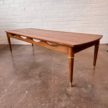 MCM ASH WOOD COFFEE TABLE WITH SCALLOPED BANDING
